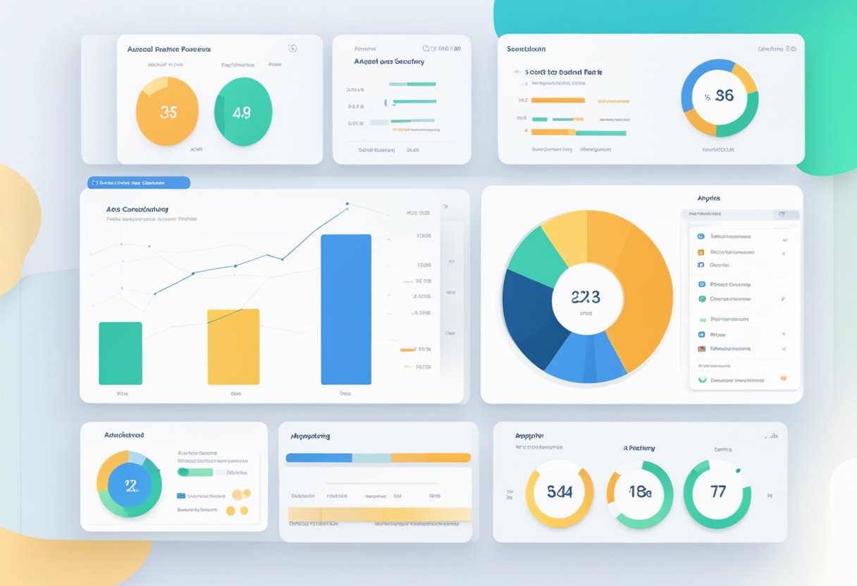 Un tableau de bord avec divers indicateurs de performance affichés, y compris le sourcing des candidats, le temps de recrutement et les taux de conversion des candidats.