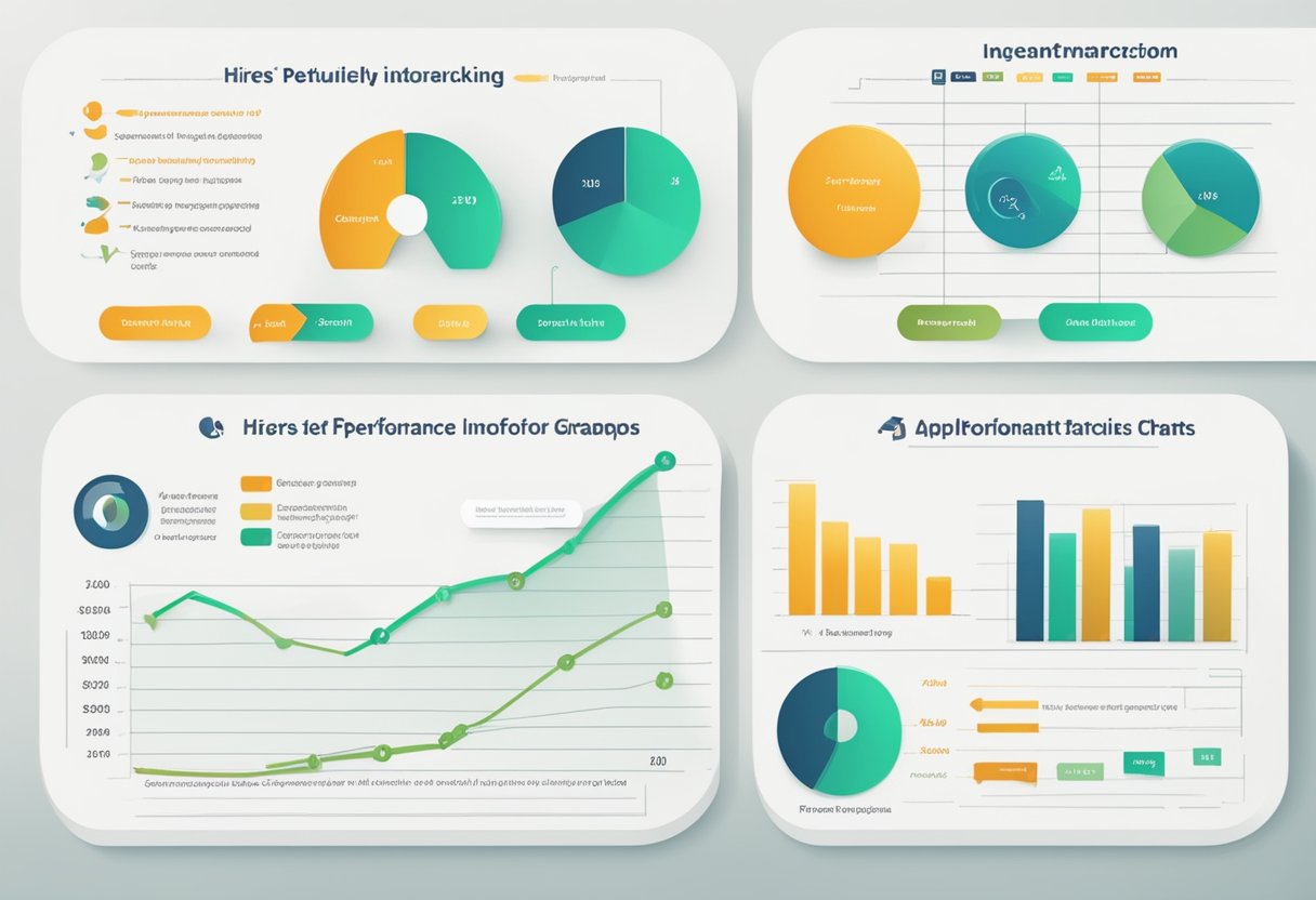 Une série de graphiques et de diagrammes montrant les indicateurs de performance clés liés à la qualité des recrutements dans un système de suivi des candidatures (ATS)