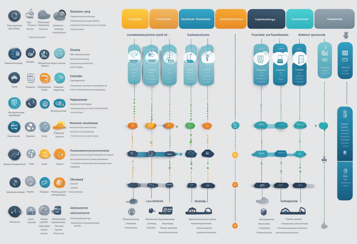 Un tableau de comparaison affichant les caractéristiques clés de différents systèmes ATS. Des icônes et des symboles représentant chaque caractéristique sont disposés dans un format de grille pour une comparaison facile.