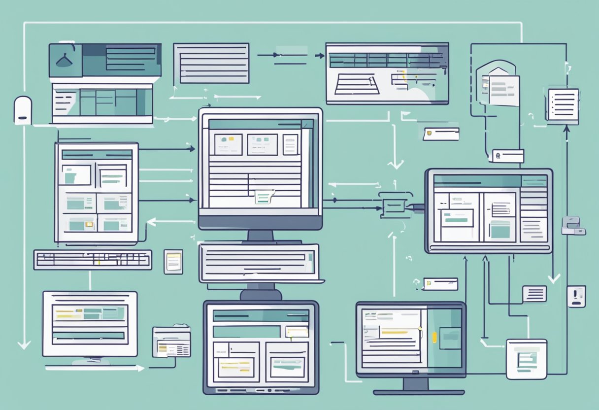 Un écran d'ordinateur affichant un diagramme de flux du processus de tri automatisé des CV, avec des flèches et des cases indiquant les entrées et sorties de données.