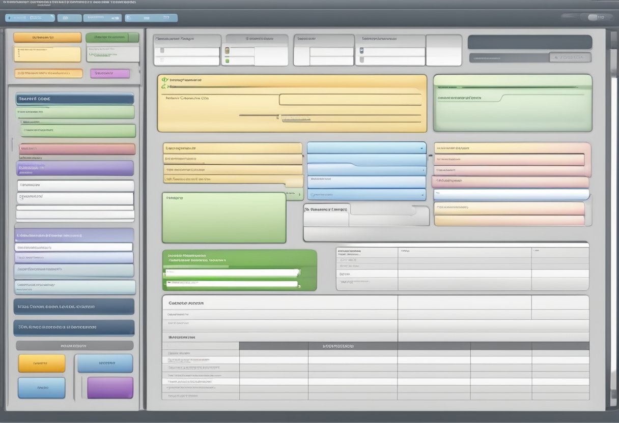 Une interface utilisateur avec une variété de sections colorées et de zones de texte, notamment vertes, bleues, jaunes et violettes, disposées selon un motif de grille sur l'écran de l'ordinateur ressemble à un formulaire de candidature ATS.