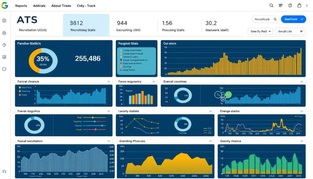 Image d'un tableau de bord ATS avec des graphiques et des données de recrutement