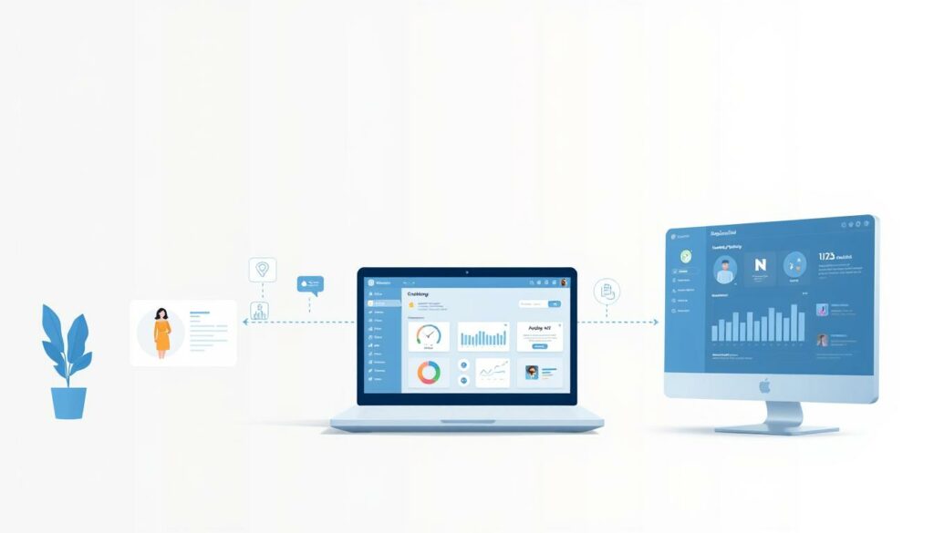 A modern, minimalist illustration depicting the automation of the recruitment process. In the foreground, a sleek, intuitive user interface showcases various stages of the recruitment workflow, such as applicant tracking, screening, and scheduling. The middle ground features stylized icons and data visualizations, conveying the efficiency and data-driven nature of the automated system. The background is a soft, neutral gradient, allowing the core elements to stand out. The overall scene exudes a sense of streamlined professionalism, highlighting how an ATS can optimize and enhance the recruitment experience.